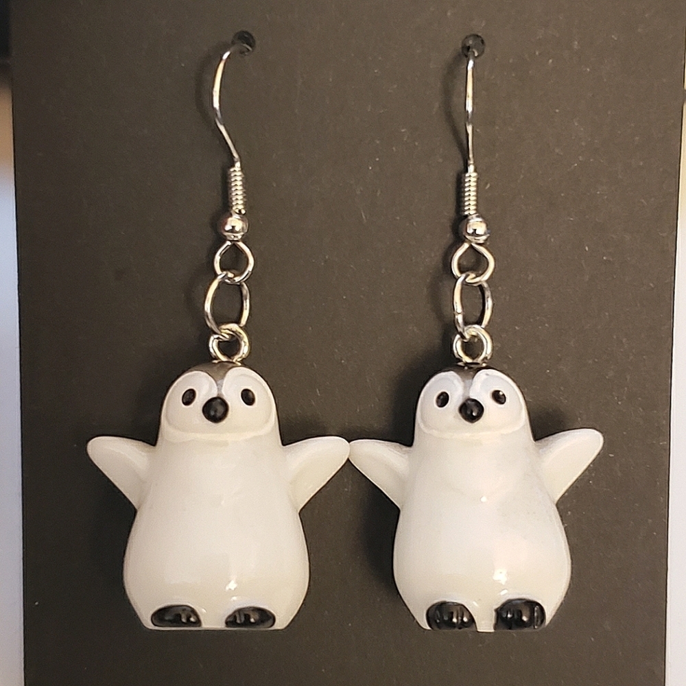 Handmade Black White Winter Penguin Earrings